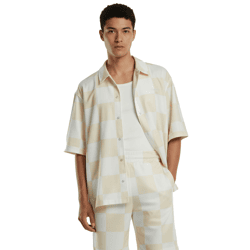 Prohibited Checke Herren Kurzarm-Hemd im Karomuster Business-Shirt PC005010 Beige/Weiß