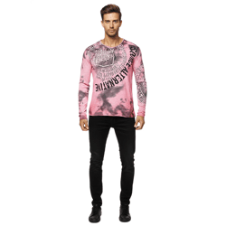 Markantes Herren Longsleeve V-Ausschnitt Washed Print Design Slim Fit Langarm-Shirt 10135 Koralle