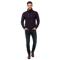 Moderner Herren Strick-Pullover mit Rollkragen und Kontraststrick Struktur-Sweater 13366 Marine 