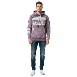 Stylischer Herren Kapuzen-Pullover Vintage-Washed Hoodie mit Grunge-Print Sweatshirt 19124 Anthrazit