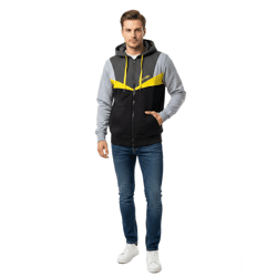 Sportliche und moderne Herren Kapuzenjacke im trendigen Colorblock-Design 19043 Grau/Schwarz/Gelb