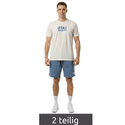 2-teiliges ON THAT ASS Armand Herren Sport-Set Performance Set Gym Outfit mit T-Shirt & Shorts Beige/Blau