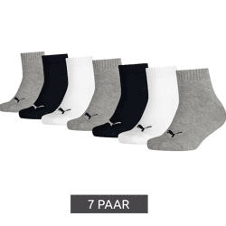 7 Paar PUMA Kids Quarter Baumwoll-Socken Mädchen und Jungen Baumwoll-Strümpfe mit flacher Naht 701222092 002 Schwarz/Weiß/Grau