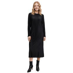zeitloses Damen Midi-Kleid langärmliges Kleid mit Crinkle-Effekt Etui Kleid Business-Kleid 932812 Schwarz