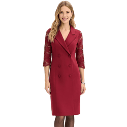 klassisches Damen Business-Kleid Mini-Kleid mit Spitze und doppelreihiger Knopfleiste 921519 Weinrot