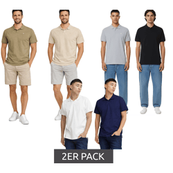 2er Pack klassisches BLEND Herren Poloshirt aus Baumwolle Shirt 20718074 Weiß/Blau, Beige/Braun oder Grau/Schwarz