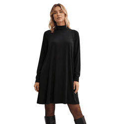 feminines Damen Kleid aus Viskose-Mix Mini-Kleid mit aufgesetzten Seitentaschen Ausgeh-Kleid 955000 Schwarz