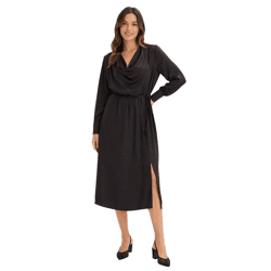 feminines Damen Midi-Kleid aus glänzendem Satin Ausgeh-Kleid 923469 Schwarz