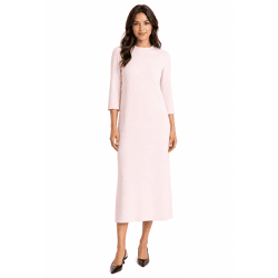 feminines Damen Midi-Kleid aus glänzendem Satin Ausgeh-Kleid 3/4 Arm 955679 Rosa