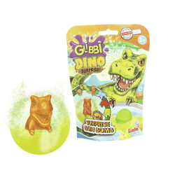 GLIBBI DINO Surprise gefüllte Kinder Badebomben mit Dinosaurier Sammelfiguren ab 3 Jahren 100gr 105953717 Blau, Grün oder Orange