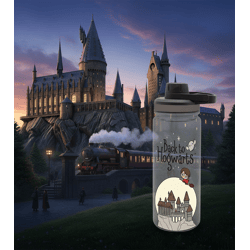 Harry Potter Trinkflasche „Back to Hogwarts“ 700 ml mit Schraubdeckel im magischen Design Transparent/Schwarz/Grau 