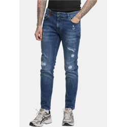 lässige 2Y Premium Herren Jeans Slim Fit Stretch Reißverschluss mit Baumwolle Blau