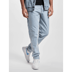 lässige Karl Kani Herren Jeans Reißverschluss Taschen mit Baumwolle Hell-Blau