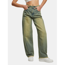 bequeme Karl Kani Damen Jeans mit Baumwolle Blau/Beige
