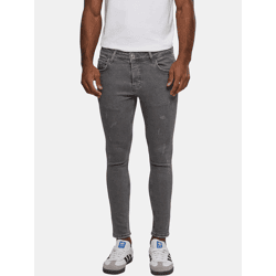 bequeme 2Y Premium Herren Jeans Skinny Fit Stretch Reißverschluss mit Baumwolle Grau