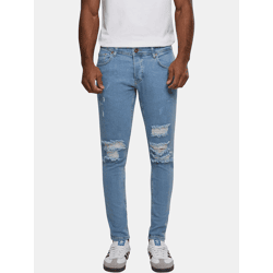 bequeme 2Y Premium Herren Jeans Skinny Fit Stretch Reißverschluss mit Baumwolle Blau