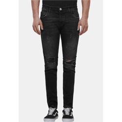 bequeme 2Y Premium Herren Jeans Skinny Fit Stretch Reißverschluss mit Baumwolle Schwarz