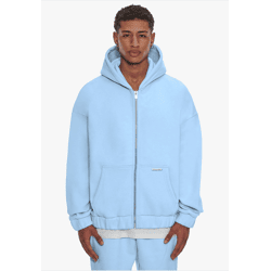 lässiger Bazix Republiq Herren Hoodie Reißverschluss Rippbündchen mit Baumwolle Hell-Blau