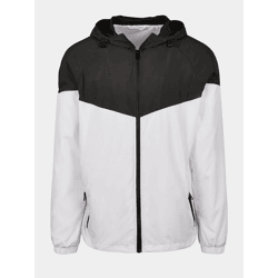 moderne Build Your Brand Herren Jacke Kordelzug Reißverschluss 78 g/m² Weiß/Schwarz