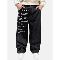 lässige Dada Supreme Herren Jeans Reißverschluss Taschen mit Baumwolle Schwarz