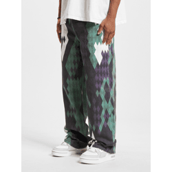Comfortable DEF Men's Jeans with Zipper Pockets, Cotton, Green/Multicolored