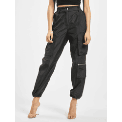 lässige DEF Damen Jeans Reißverschluss Klettverschluss Schwarz