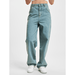 Modern DEF Women's Straight-Fit Jeans with Ribbed Cuffs, Oversized, Cotton, Blue