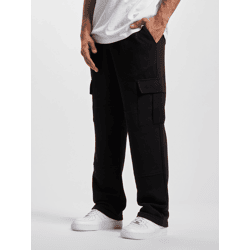stylische DEF Herren Cord-Jogginghose mit Beintaschen Stoff-Hose Baumwoll-Hose Schwarz