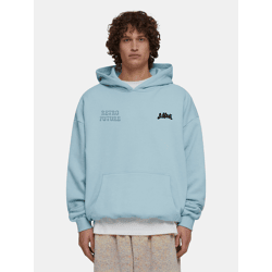 moderner Lost Youth Herren Hoodie Rippbündchen Kapuze 460 g/m² mit Baumwolle Hell-Blau