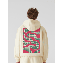 lässiger Lost Youth Herren Hoodie Rippbündchen Kapuze 330 g/m² mit Baumwolle Ecru-Weiß