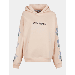 lässiger 9N1M SENSE Damen Hoodie Rippbündchen Kapuze mit Baumwolle Beige