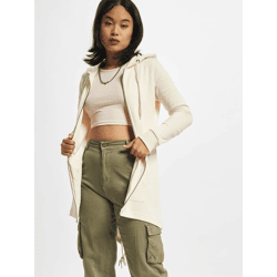 lässiger Urban Classics Damen Hoodie Kordelzug Reißverschluss 300 g/m² mit Baumwolle Ecru-Weiß