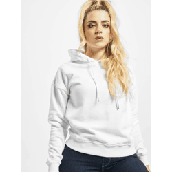 lässiger URBAN CLASSICS Damen Hoodie Rippbündchen Kapuze 300 g/m² mit Baumwolle Weiß