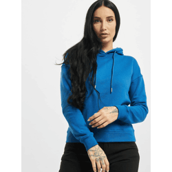 moderner Urban Classics Damen Hoodie Kordelzug Rippbündchen 300 g/m² mit Baumwolle Blau