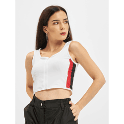 lässiges Urban Classics Damen T-Shirt Stretch Reißverschluss 210 g/m² Weiß/Rot/Schwarz