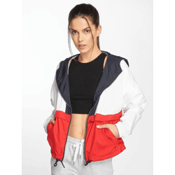 funktionale Urban Classics Damen Jacke große Kapuze Kordelzug 78 g/m² Blau/Weiß/Rot