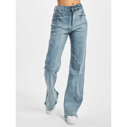 stylische Urban Classics Damen Jeans Straight Fit Stretch Reißverschluss mit Baumwolle Blau