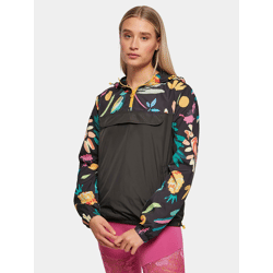 moderne Urban Classics Damen Jacke große Kapuze Kordelzug 68 g/m² Schwarz/Bunt