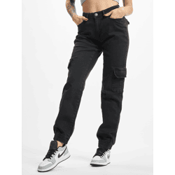 lässige Urban Classics Damen Jeans Stretch Reißverschluss Taschen Schwarz