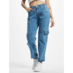 lässige Urban Classics Damen Jeans Stretch Reißverschluss Taschen Blau
