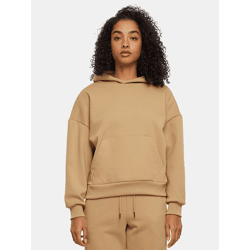 bequemer Urban Classics Damen Hoodie Stretch Rippbündchen Kapuze mit Baumwolle Beige