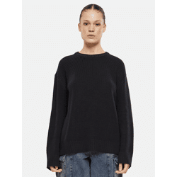 bequemes URBAN CLASSICS Damen Sweatshirt Rippbündchen Kapuze Schwarz