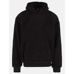 moderner URBAN CLASSICS Herren Hoodie Rippbündchen Kapuze Schwarz
