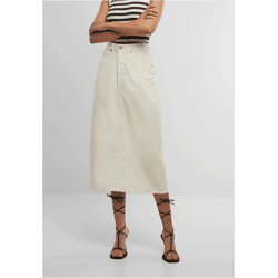 feminines Urban Classics Damen Kleid Reißverschluss Taschen mit Baumwolle Ecru-Weiß