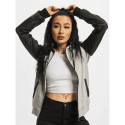 bequemer URBAN CLASSICS Damen Hoodie Kordelzug Reißverschluss 300 g/m² mit Baumwolle Grau/Schwarz