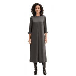 elegantes Damen Midi-Kleid aus glänzendem Satin mit Ziernaht Ausgeh-Kleid 3/4 Arm 921267 Grau