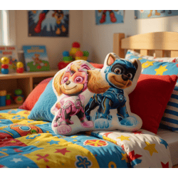 nickelodeon PAW PATROL Mighty Pups Kinder Kissen Formkissen Skye und Chase 30x24cm Grau/Pink/Blau