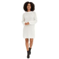 kuscheliges Damen Strick-Kleid mit Glockenärmeln Satin-Schleife und Pailletten Mini-Kleid 926762 Weiß