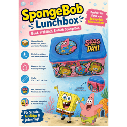 SpongeBob Schwammkopf Brotdose mit buntem Patrick Star-Motiv Brot-Aufbewahrungsbox ca. 1,4 Liter Rosa/Blau