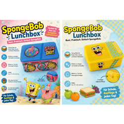 SpongeBob SquarePants Lunch Box, Bread Storage Box, approx. 1.4 liters, with Patrick Star design in pink/blue or with SpongeBob design, Ge